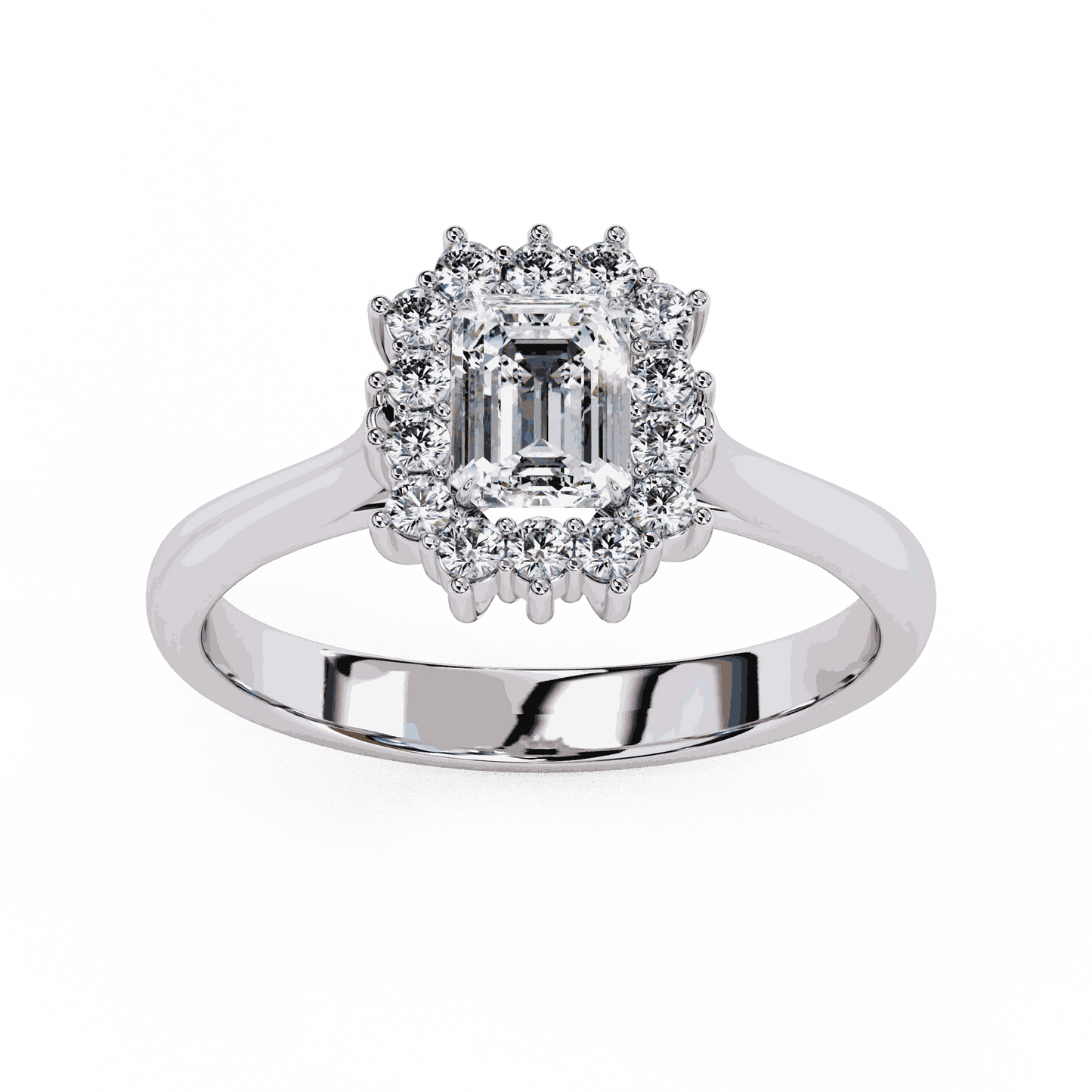 Emerald Cut Lab Grown Diamond Halo Engagement Ring with Vintage Art Deco Halo