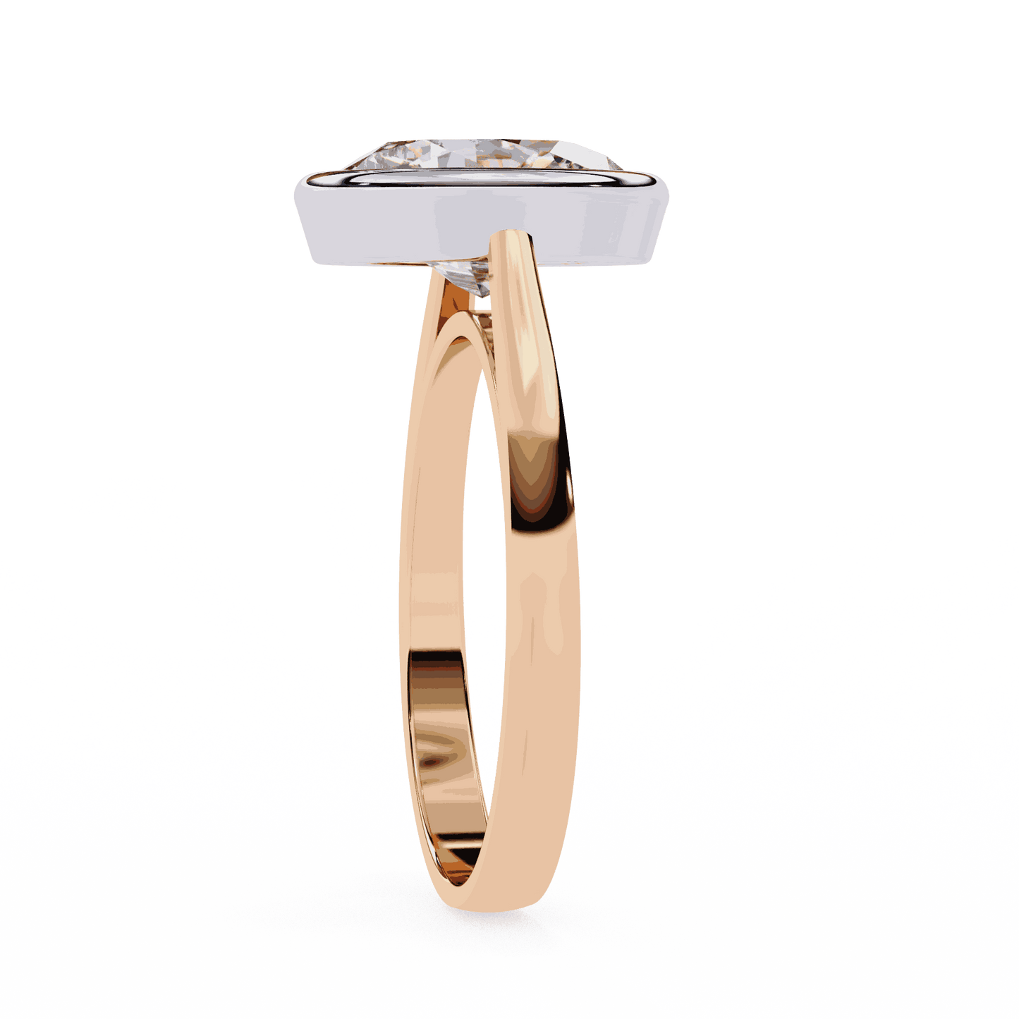 Oval Cut Lab Grown Diamond Bezel Engagement Ring with Plain Tapered Band