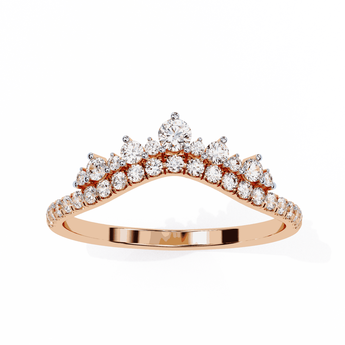 Round Cut Lab Grown Diamond Tiara Crown Contour Ring with Pave Shoulders