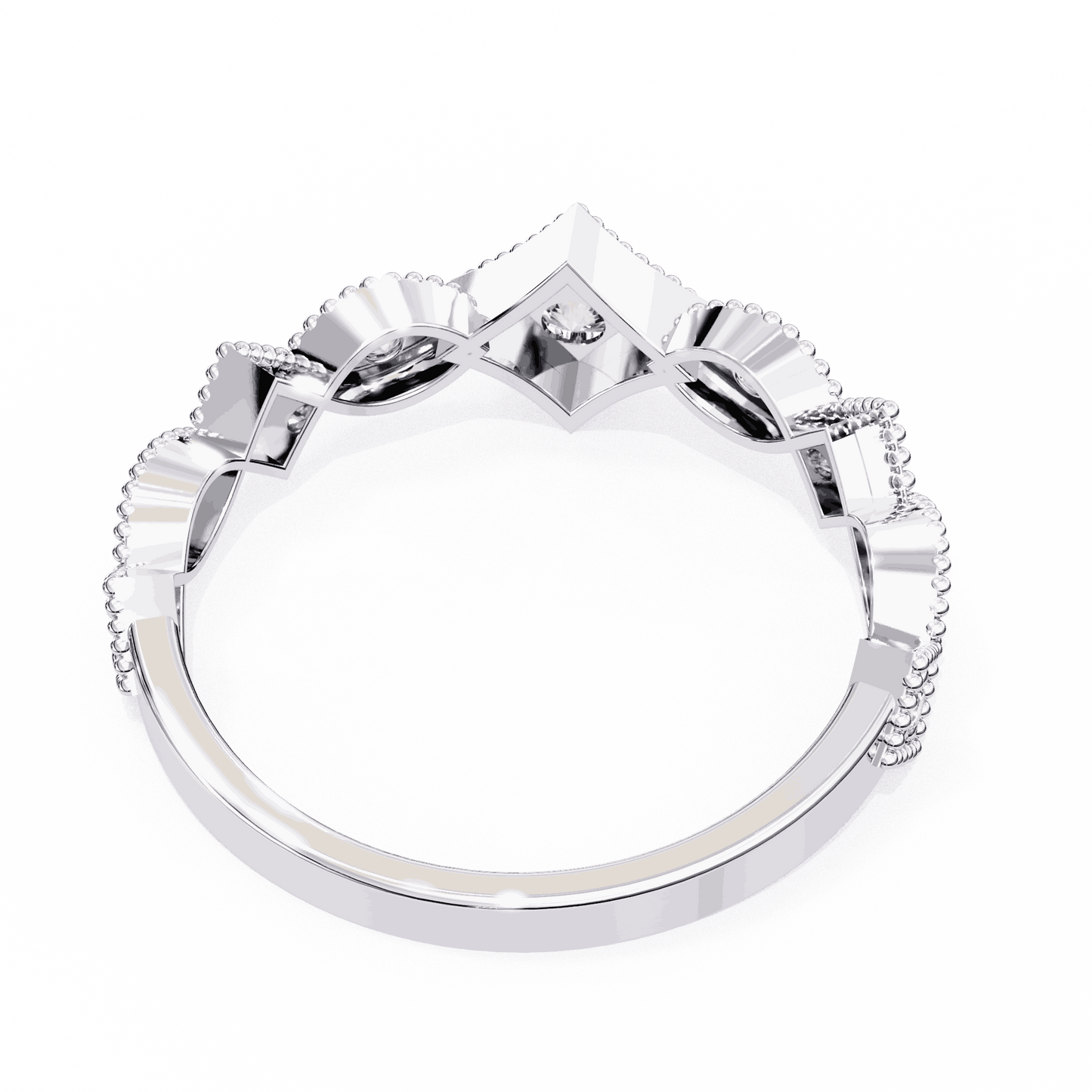 Round Cut Lab Grown Diamond Vintage Engagement Ring with Milgrain Tiara Kite Frame Crown