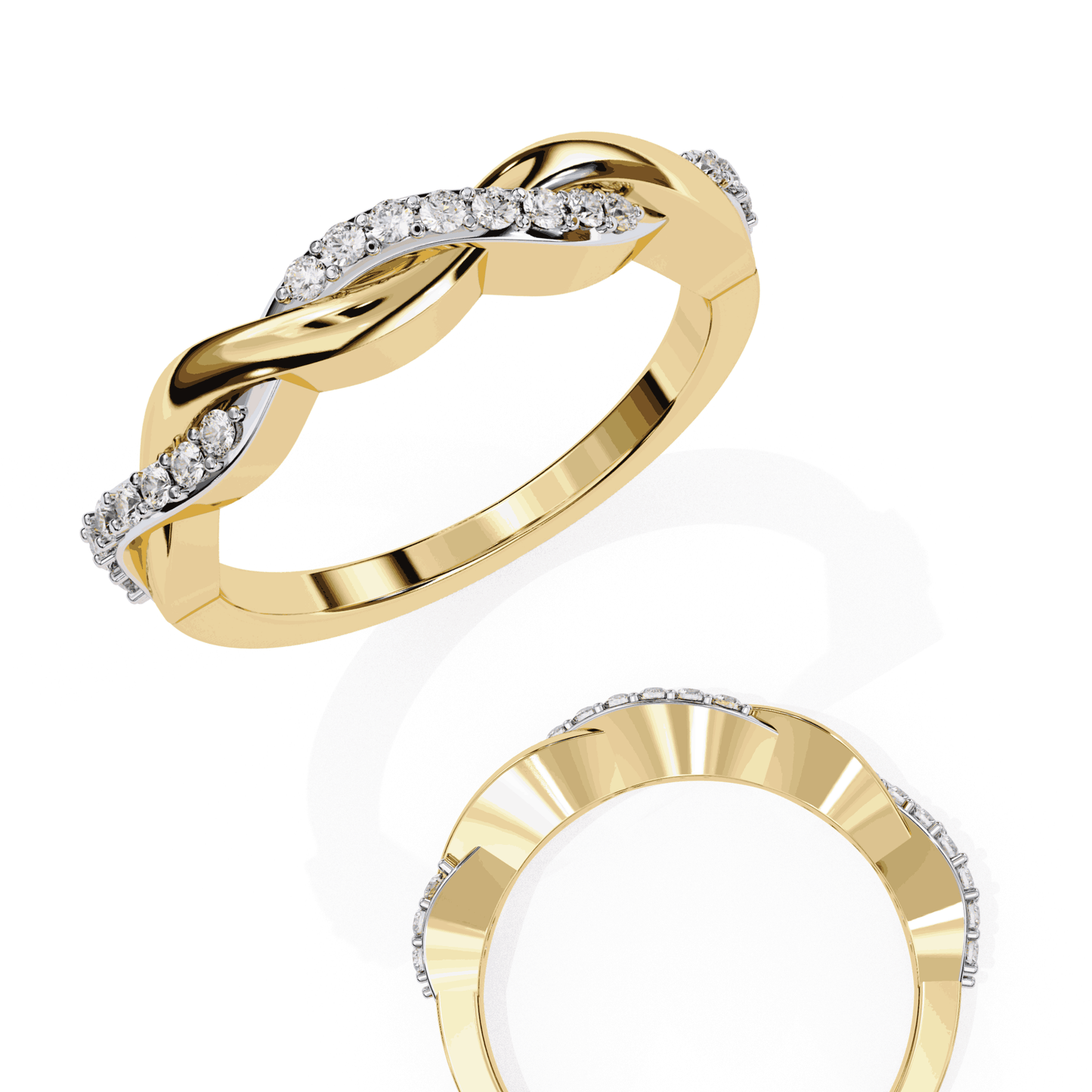 Round Cut Lab Grown Diamond Pave Engagement Ring with Infinity Twist Eternity Band