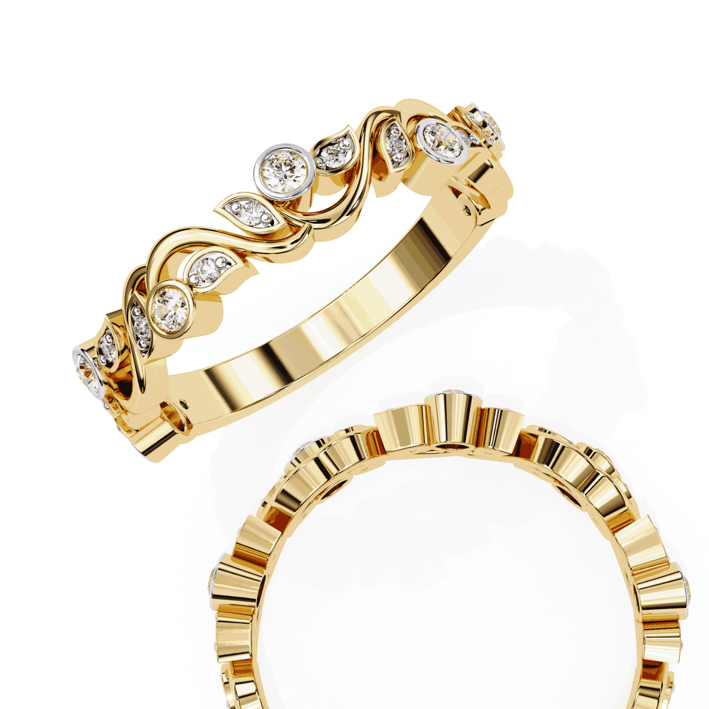 Round Cut Lab Grown Diamond Vintage Engagement Ring with Vine and Leaf Motif