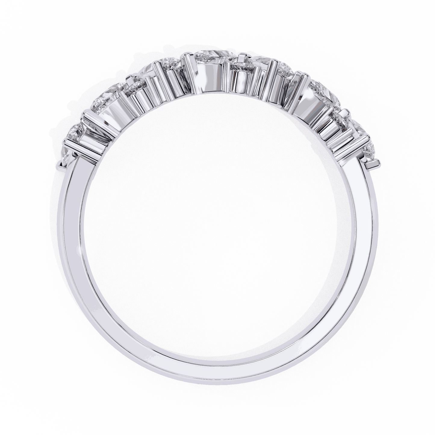 Pear Cut Lab Grown Diamond Pave Engagement Ring with Alternating Pear and Round Half Eternity Band