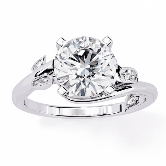 Round Cut Lab Grown Diamond Vintage Engagement Ring with Leaf Bypass Shank