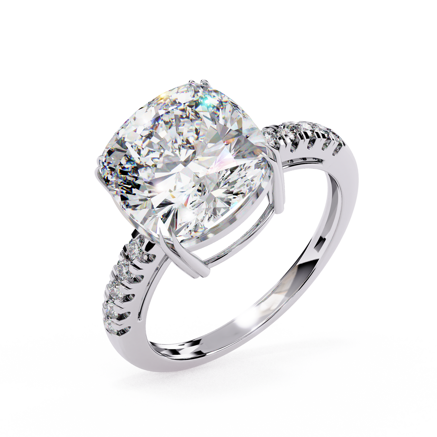 14K White Gold 5.23 CTW IGI Certified Cushion Lab Grown Diamond Engagement Ring