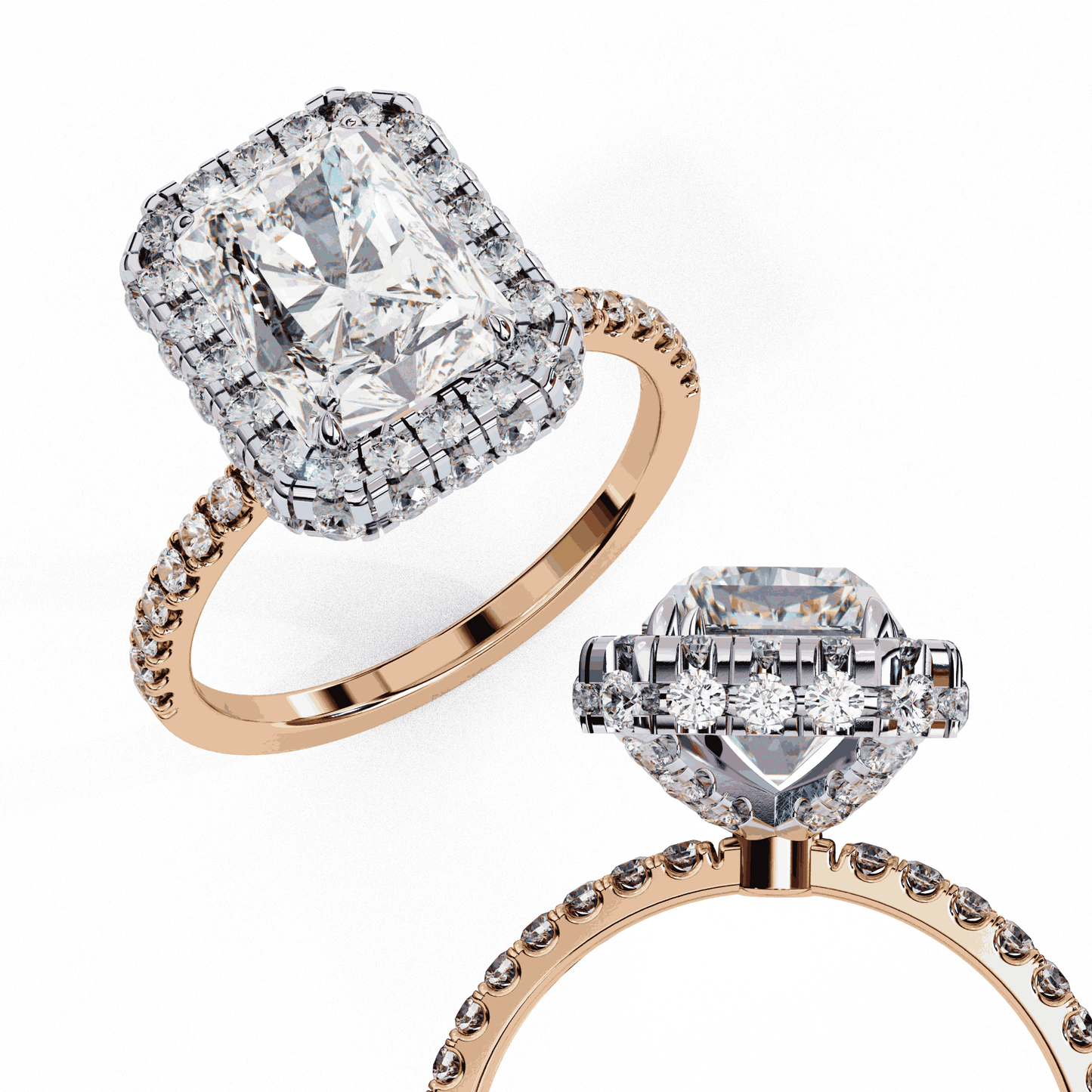 Radiant Cut Lab Grown Diamond Halo Engagement Ring with Large Stone Halo