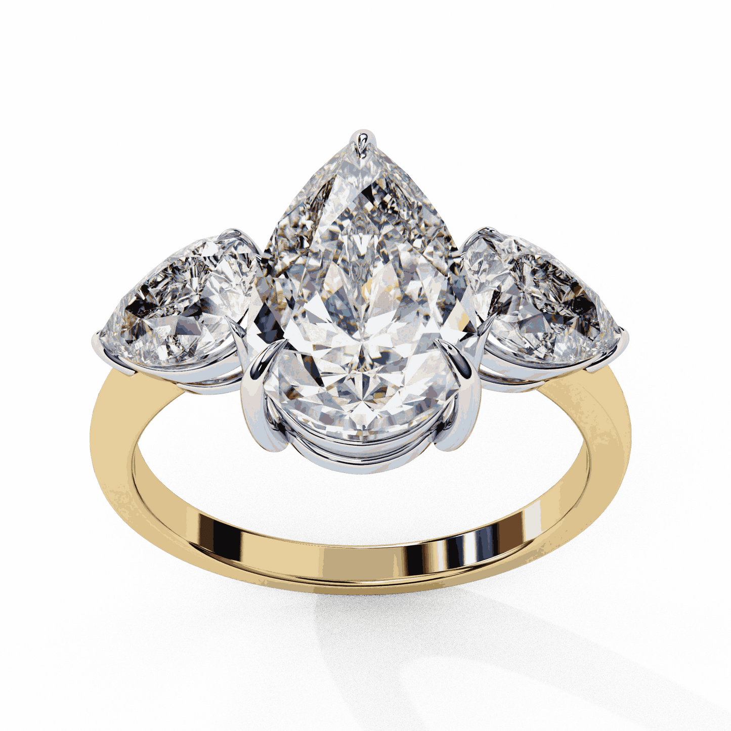 Pear Cut Lab Grown Diamond Three Stone Engagement Ring with Pear Side Stones