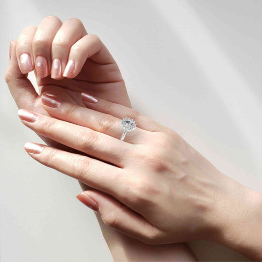 Oval Cut Lab Grown Diamond Halo Engagement Ring with Vintage Cluster Halo