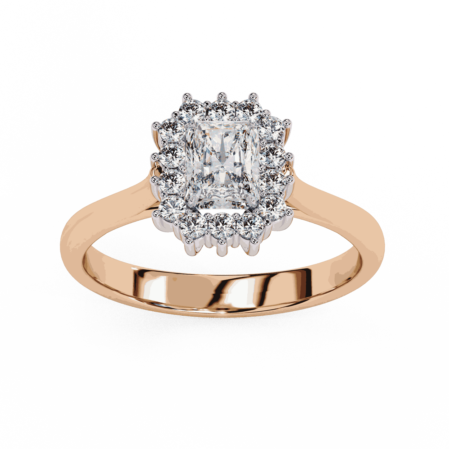 Radiant Cut Lab Grown Diamond Halo Engagement Ring with Vintage Scalloped Halo
