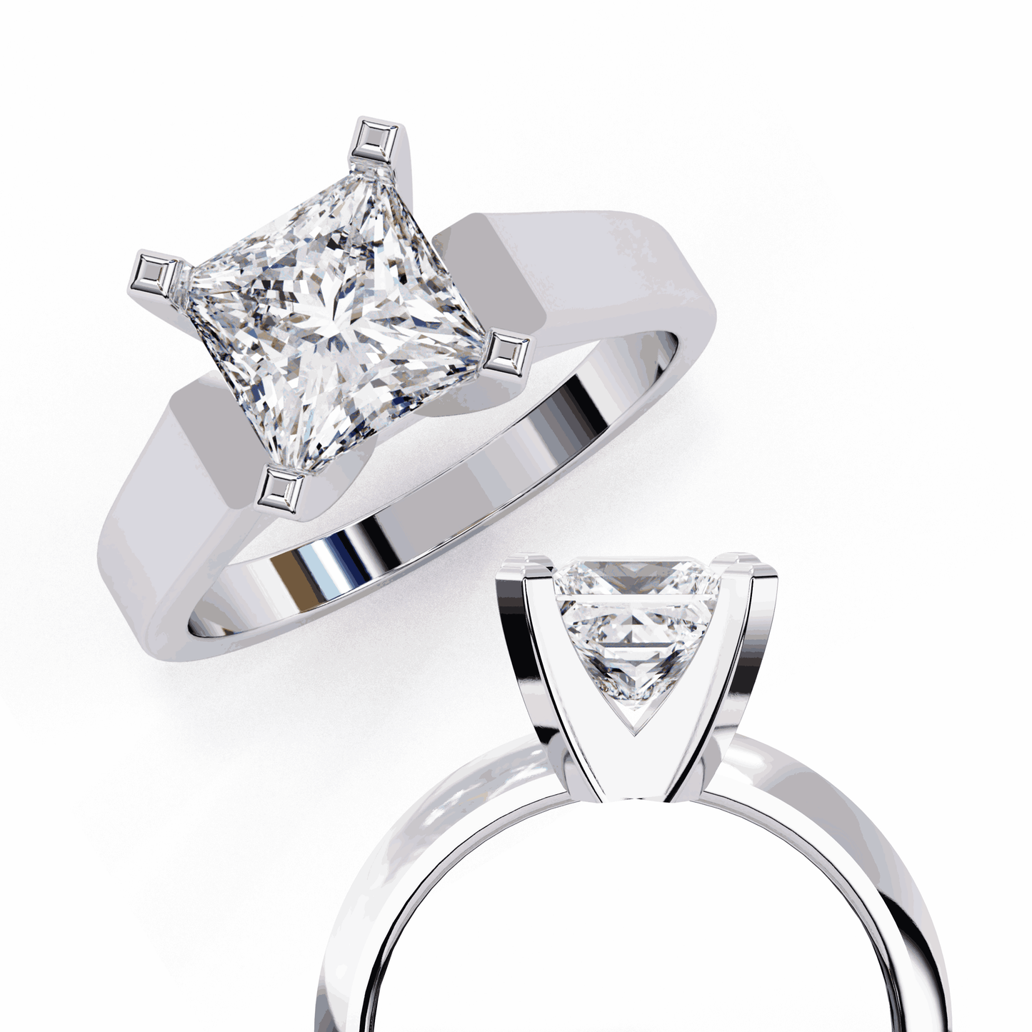 Princess Cut Lab Grown Diamond Solitaire Engagement Ring with Wide Flat Euro Shank