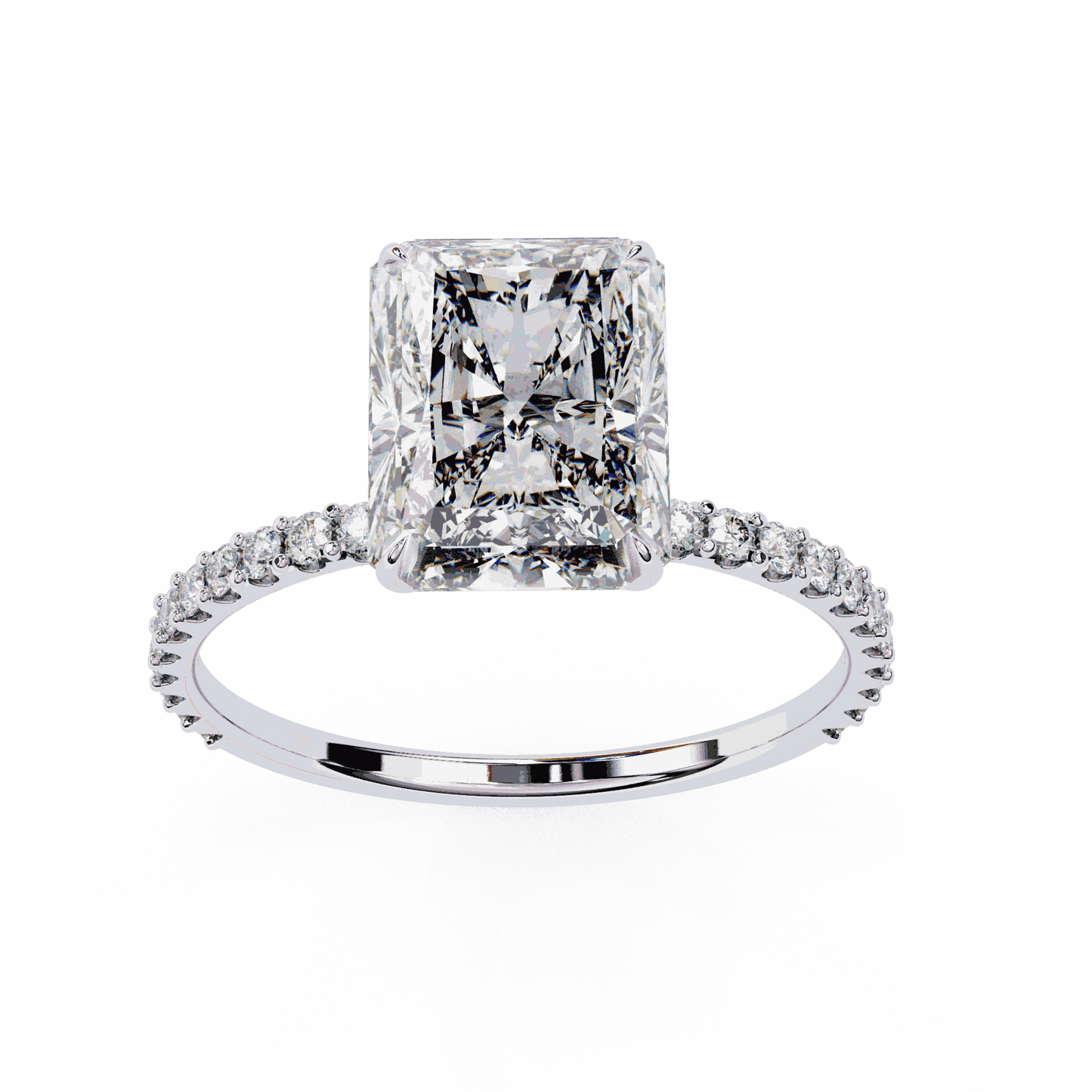 Radiant Cut Lab Grown Diamond Pavé Engagement Ring with Hidden Halo Basket