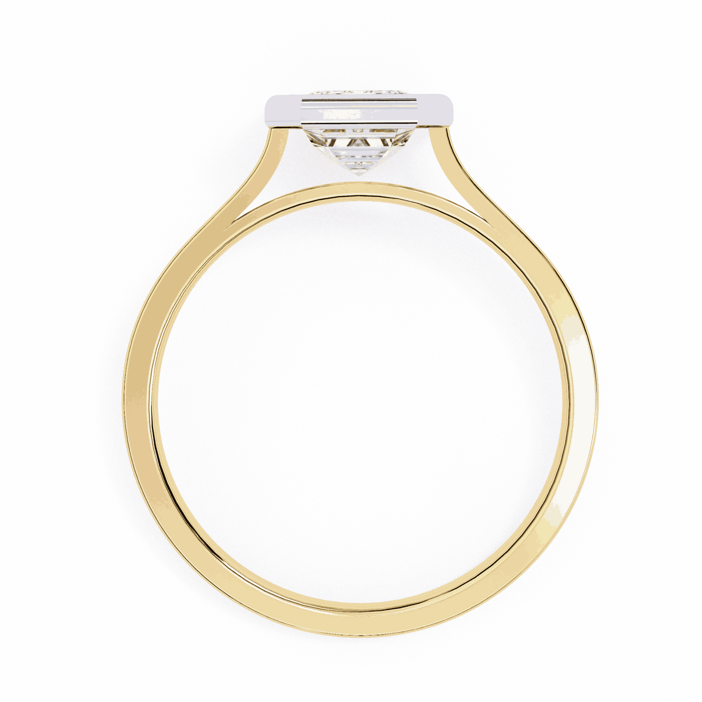 Emerald Cut Lab Grown Diamond Bezel Engagement Ring with Stepped Frame Detail