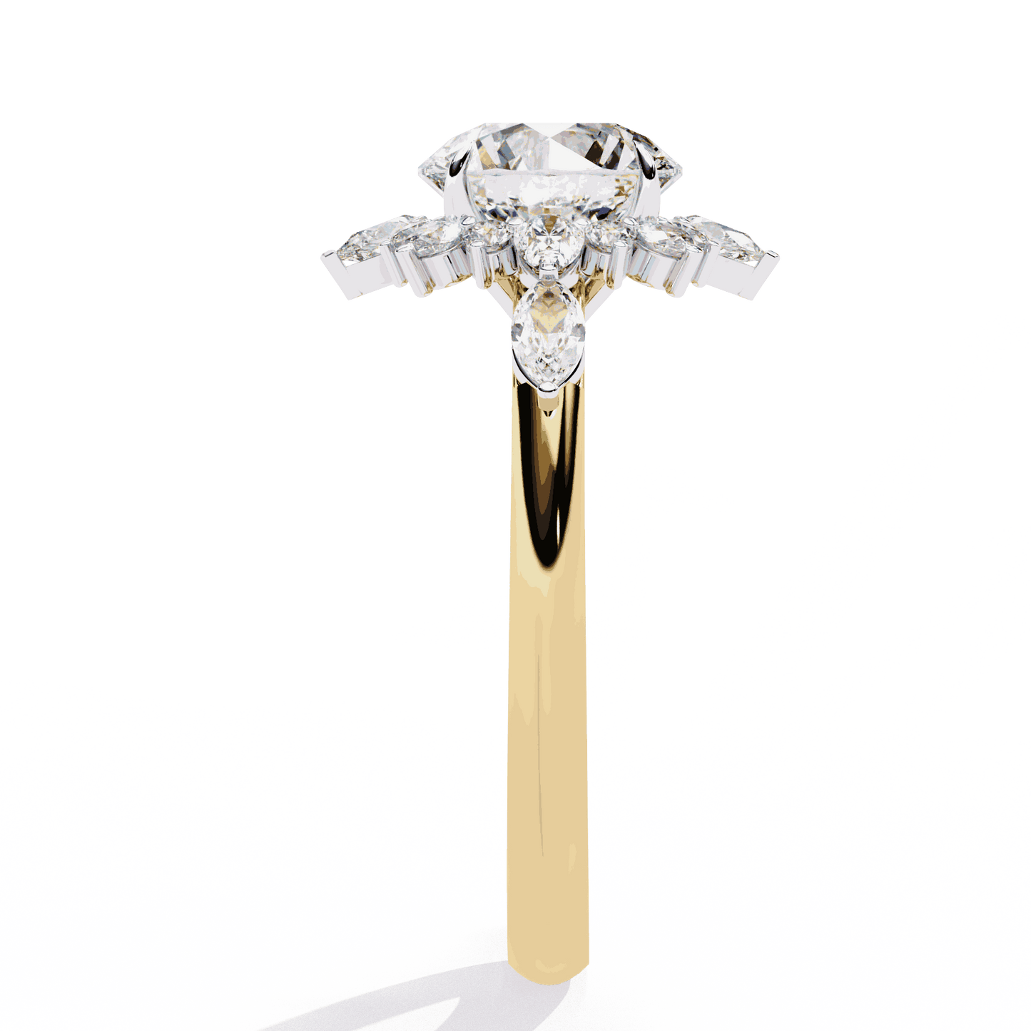 Round Cut Lab Grown Diamond Halo Engagement Ring with Snowflake Starburst Halo