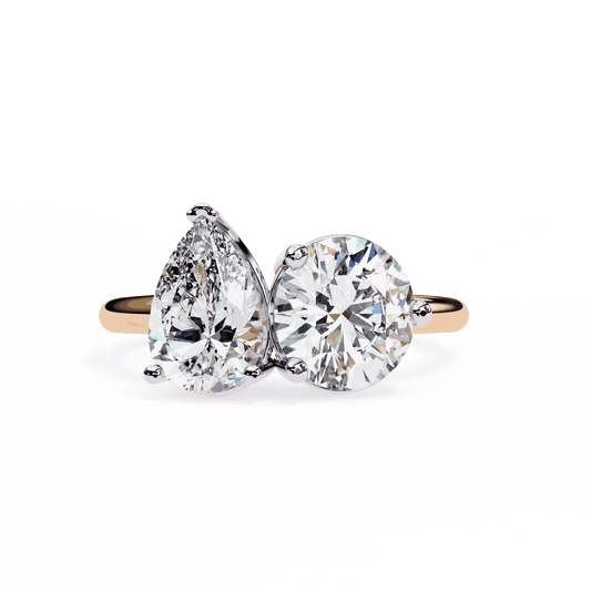 Pear and Round Cut Lab Grown Diamond Toi et Moi Engagement Ring with Two Stone Pairing