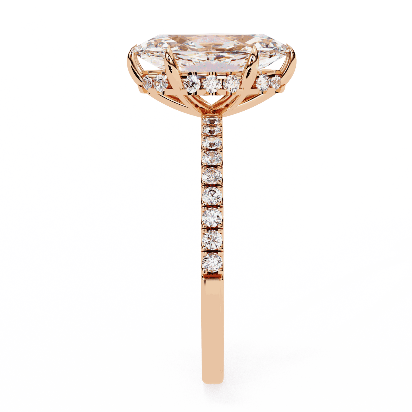 Marquise Cut Lab Grown Diamond Pave Engagement Ring with Hidden Halo and Knife-Edge Band