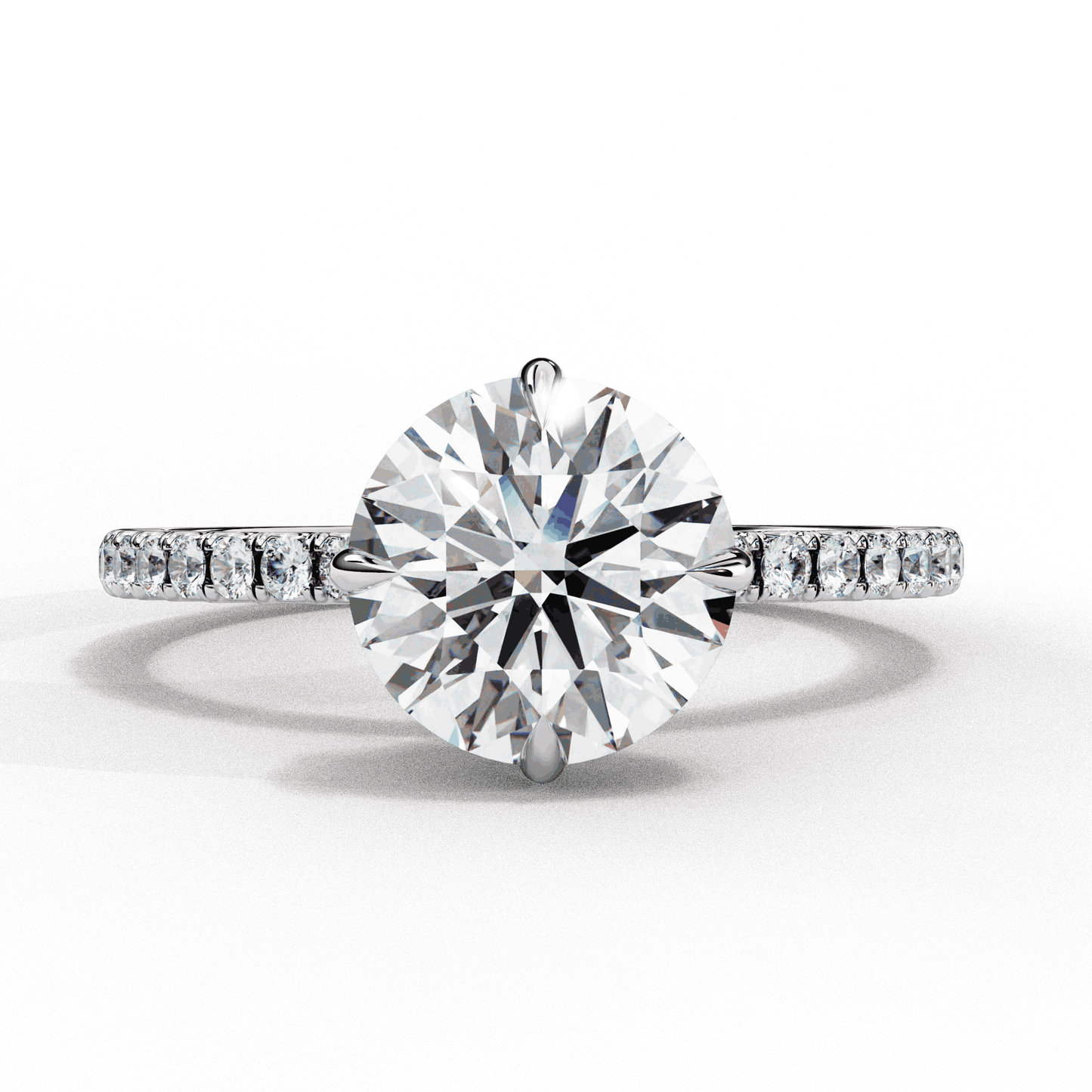 Round Cut Lab Grown Diamond Pave Engagement Ring with Hidden Halo and Claw Prong Setting