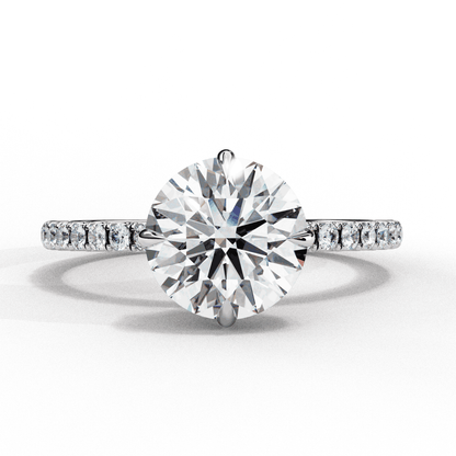 Round Cut Lab Grown Diamond Pave Engagement Ring with Hidden Halo and Claw Prong Setting