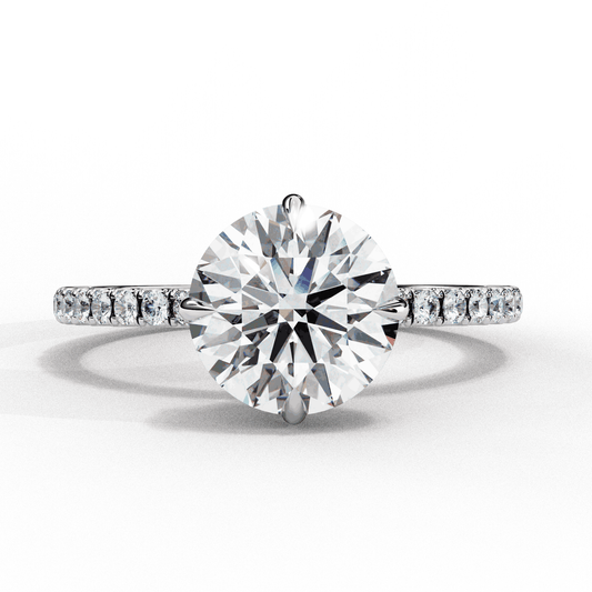 Round Cut Lab Grown Diamond Pave Engagement Ring with Hidden Halo and Claw Prong Setting