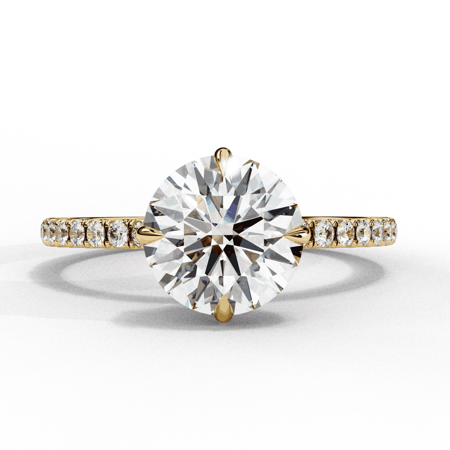 Round Cut Lab Grown Diamond Pave Engagement Ring with Hidden Halo and Claw Prong Setting