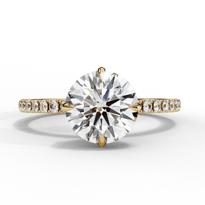 Round Cut Lab Grown Diamond Pave Engagement Ring with Hidden Halo and Claw Prong Setting
