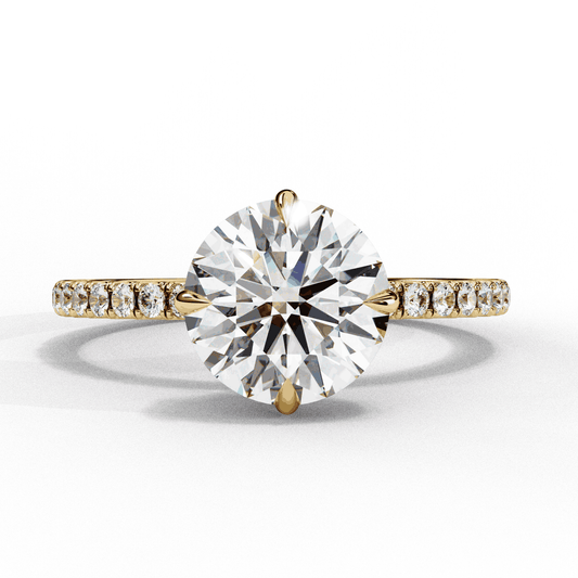 Round Cut Lab Grown Diamond Pave Engagement Ring with Hidden Halo and Claw Prong Setting