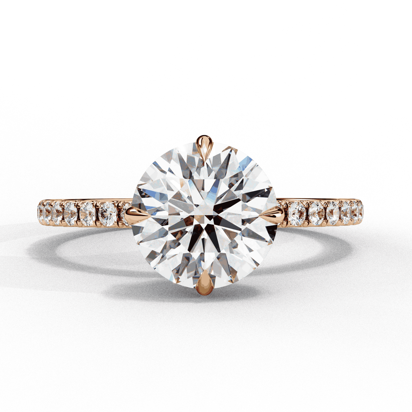 Round Cut Lab Grown Diamond Pave Engagement Ring with Hidden Halo and Claw Prong Setting