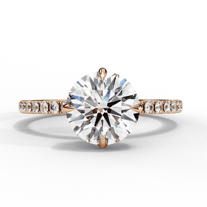 Round Cut Lab Grown Diamond Pave Engagement Ring with Hidden Halo and Claw Prong Setting