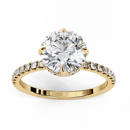 Round Cut Lab Grown Diamond Pave Engagement Ring with Hidden Halo and Claw Prong Setting
