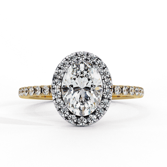 Oval Cut Lab Grown Diamond Halo Engagement Ring with Pavé Band
