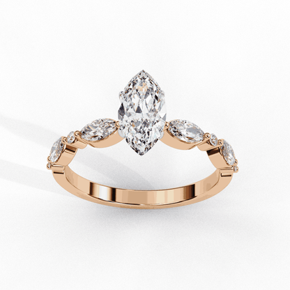 Marquise Cut Lab Grown Diamond Pave Engagement Ring with Marquise and Round Accent Shoulders