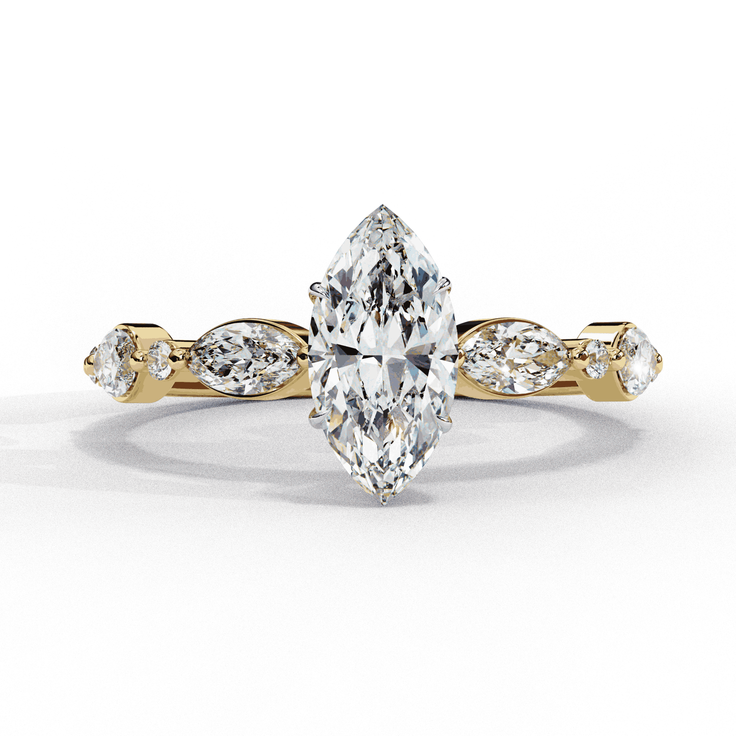 Marquise Cut Lab Grown Diamond Pave Engagement Ring with Marquise and Round Accent Shoulders