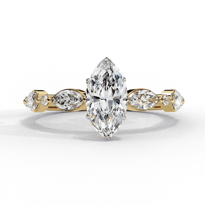 Marquise Cut Lab Grown Diamond Pave Engagement Ring with Marquise and Round Accent Shoulders