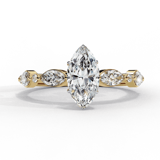 Marquise Cut Lab Grown Diamond Pave Engagement Ring with Marquise and Round Accent Shoulders
