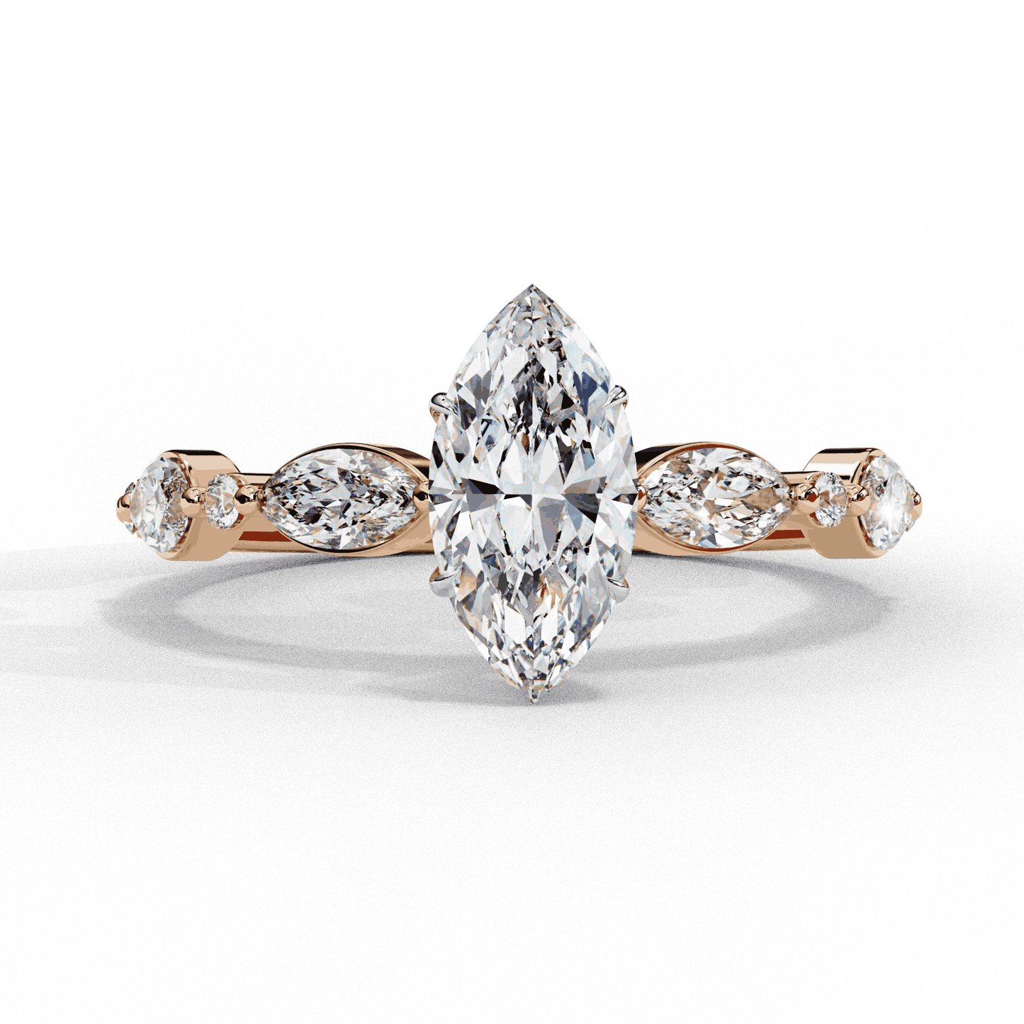 Marquise Cut Lab Grown Diamond Pave Engagement Ring with Marquise and Round Accent Shoulders