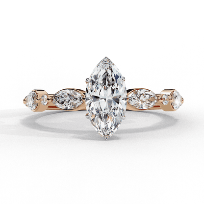 Marquise Cut Lab Grown Diamond Pave Engagement Ring with Marquise and Round Accent Shoulders
