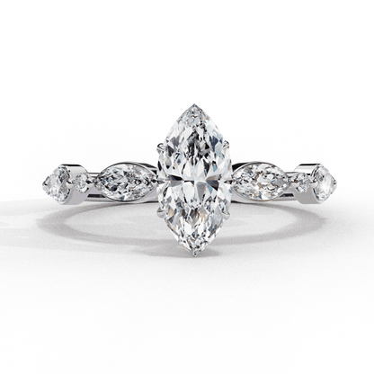 Marquise Cut Lab Grown Diamond Pave Engagement Ring with Marquise and Round Accent Shoulders