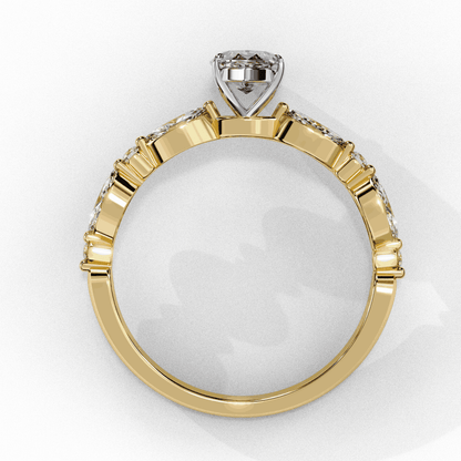 Marquise Cut Lab Grown Diamond Pave Engagement Ring with Marquise and Round Accent Shoulders