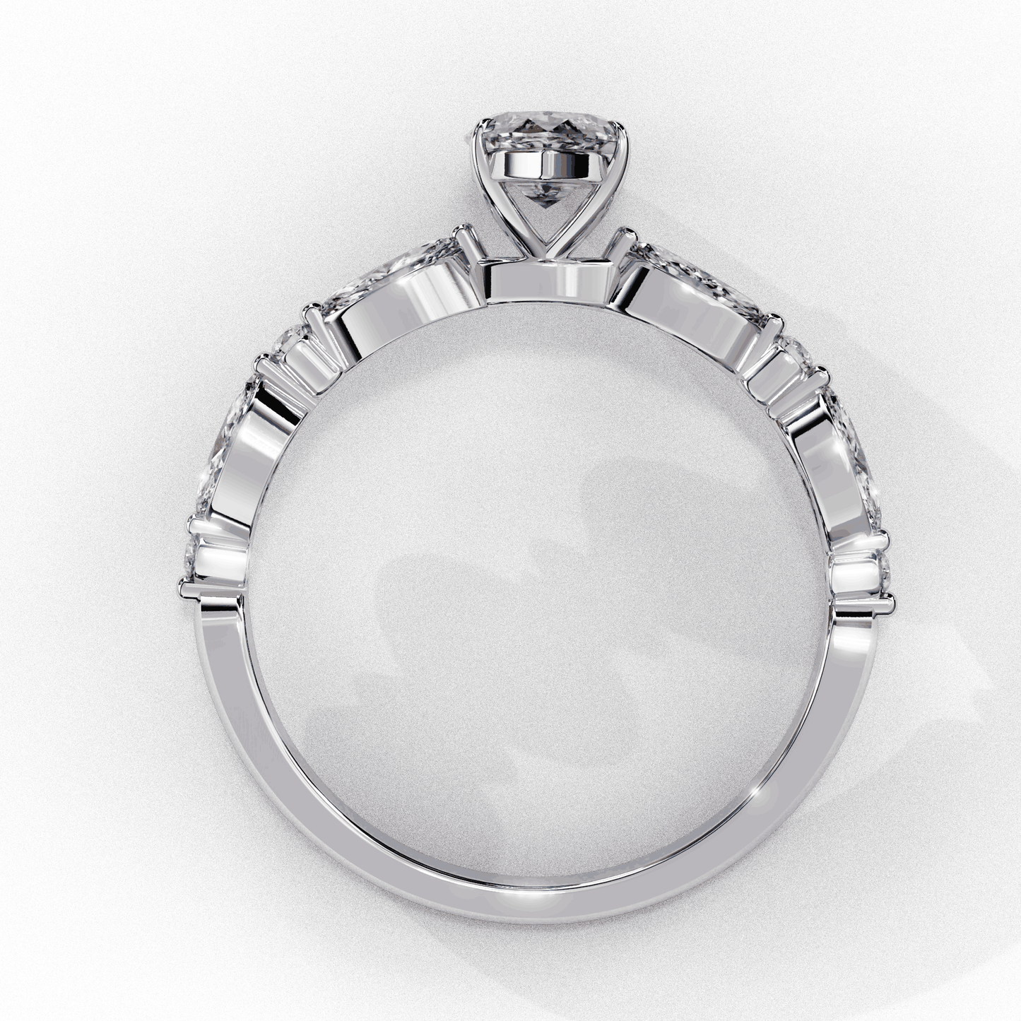 Marquise Cut Lab Grown Diamond Pave Engagement Ring with Marquise and Round Accent Shoulders