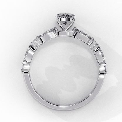 Marquise Cut Lab Grown Diamond Pave Engagement Ring with Marquise and Round Accent Shoulders