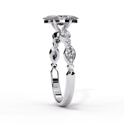 Marquise Cut Lab Grown Diamond Pave Engagement Ring with Marquise and Round Accent Shoulders
