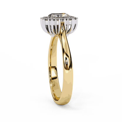 Emerald Cut Lab Grown Diamond Halo Engagement Ring with Vintage Art Deco Halo
