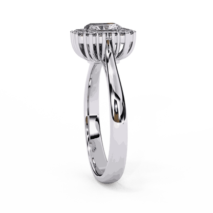 Emerald Cut Lab Grown Diamond Halo Engagement Ring with Vintage Art Deco Halo