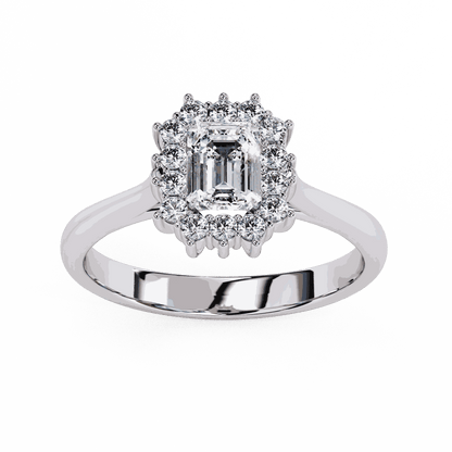 Emerald Cut Lab Grown Diamond Halo Engagement Ring with Vintage Art Deco Halo