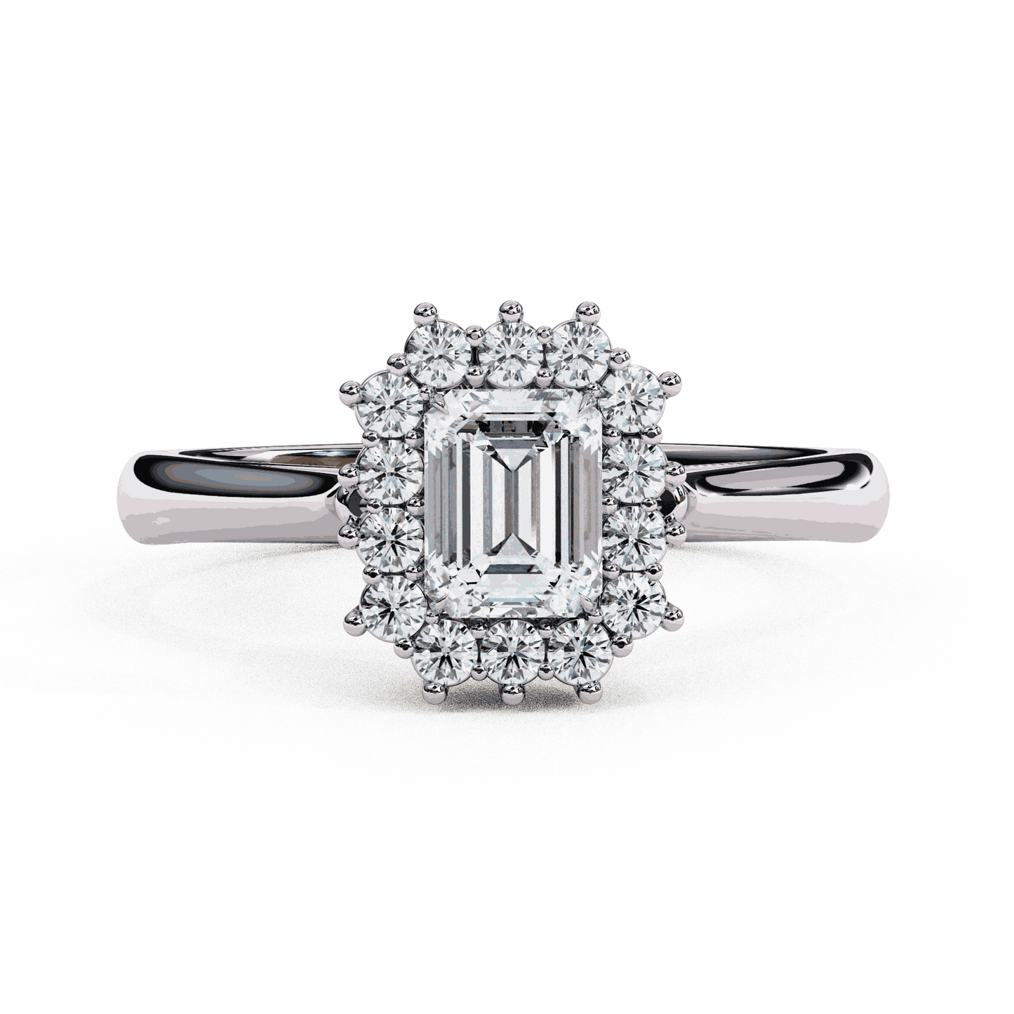 Emerald Cut Lab Grown Diamond Halo Engagement Ring with Vintage Art Deco Halo