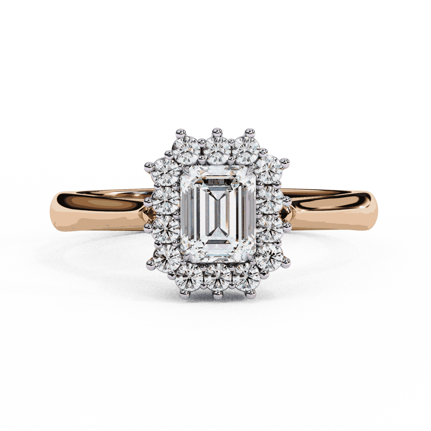 Emerald Cut Lab Grown Diamond Halo Engagement Ring with Vintage Art Deco Halo