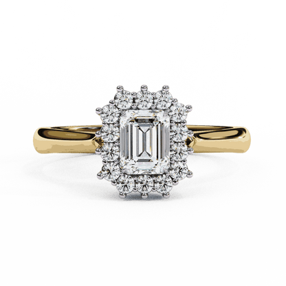 Emerald Cut Lab Grown Diamond Halo Engagement Ring with Vintage Art Deco Halo
