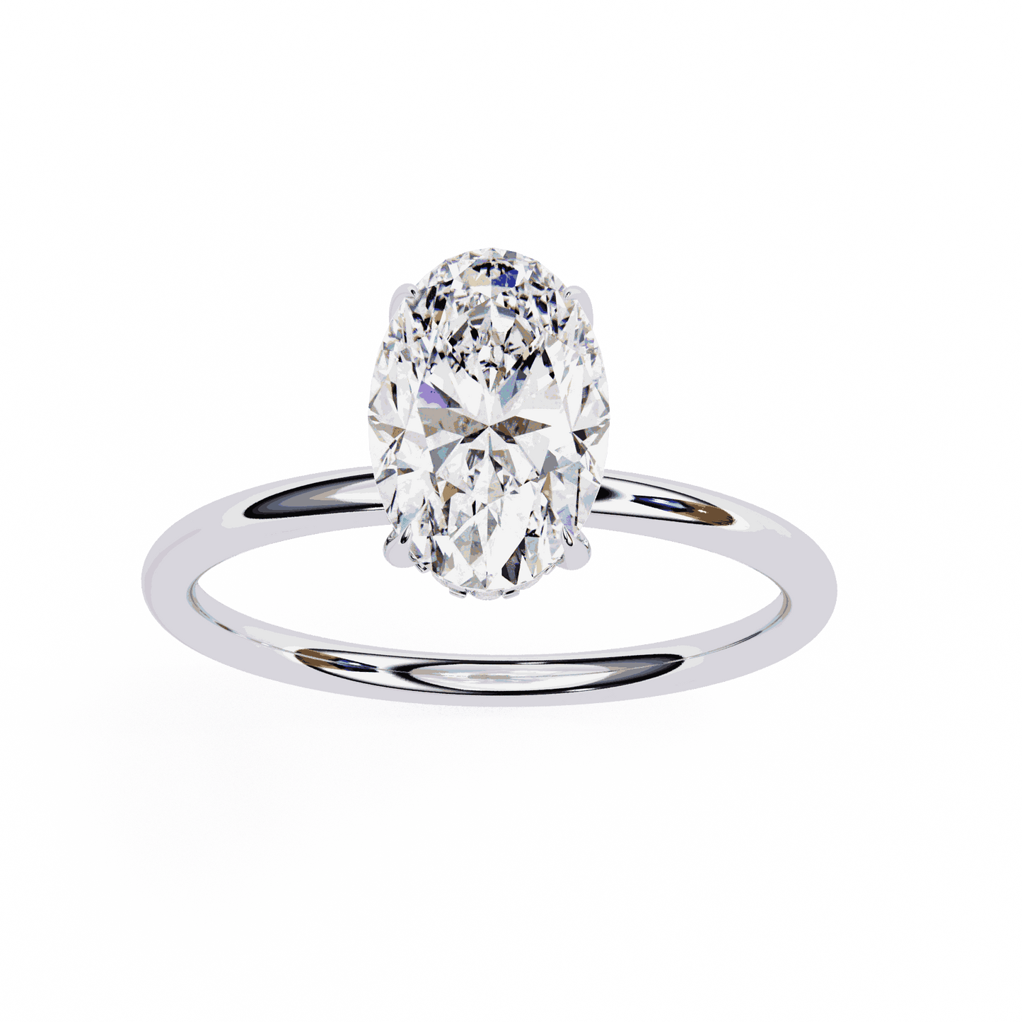 Oval Cut Lab Grown Diamond Halo Engagement Ring with Hidden Pavé and Double Claw Prongs