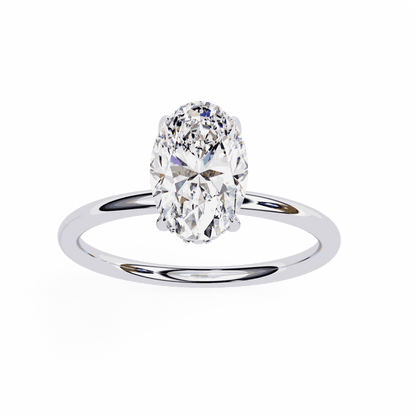 Oval Cut Lab Grown Diamond Halo Engagement Ring with Hidden Pavé and Double Claw Prongs