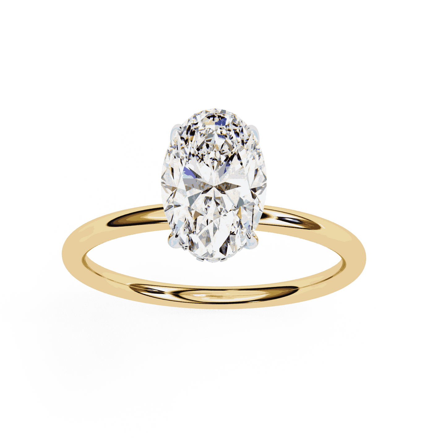 Oval Cut Lab Grown Diamond Halo Engagement Ring with Hidden Pavé and Double Claw Prongs
