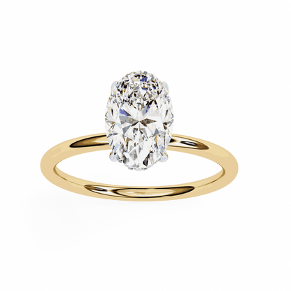 Oval Cut Lab Grown Diamond Halo Engagement Ring with Hidden Pavé and Double Claw Prongs